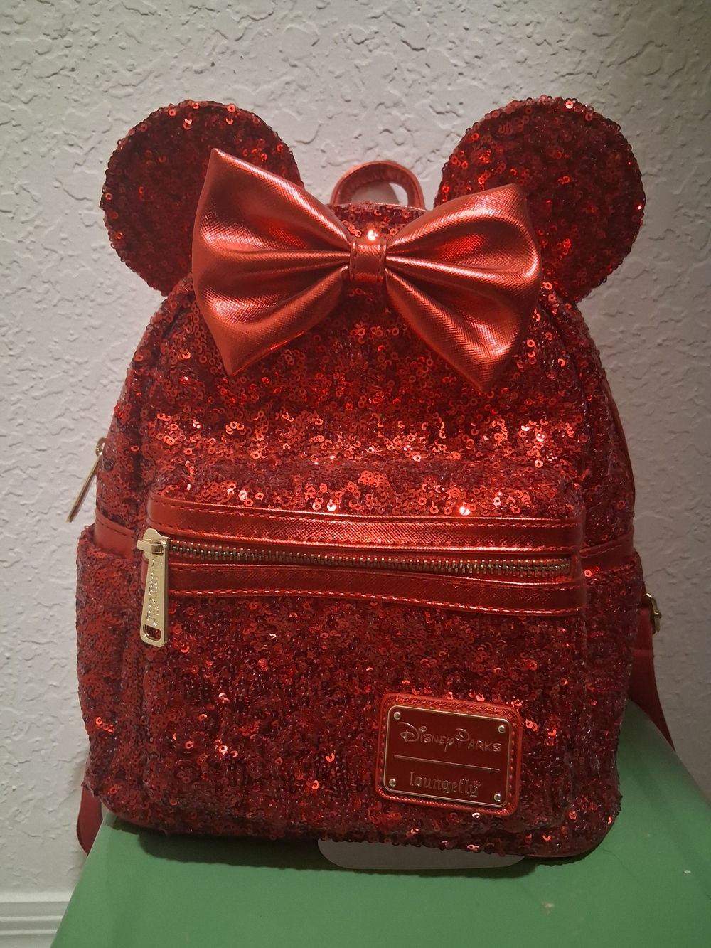 Loungefly Red Sequin Mini Backpack with Gold Accent